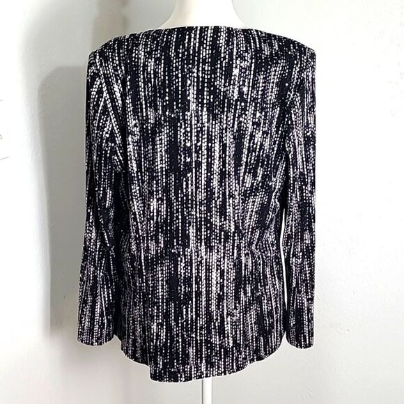 Jessica Howard Black & White Sequin Jacket w/Black Tank Matching Belt Set, Sz 12 - Picture 8 of 10
